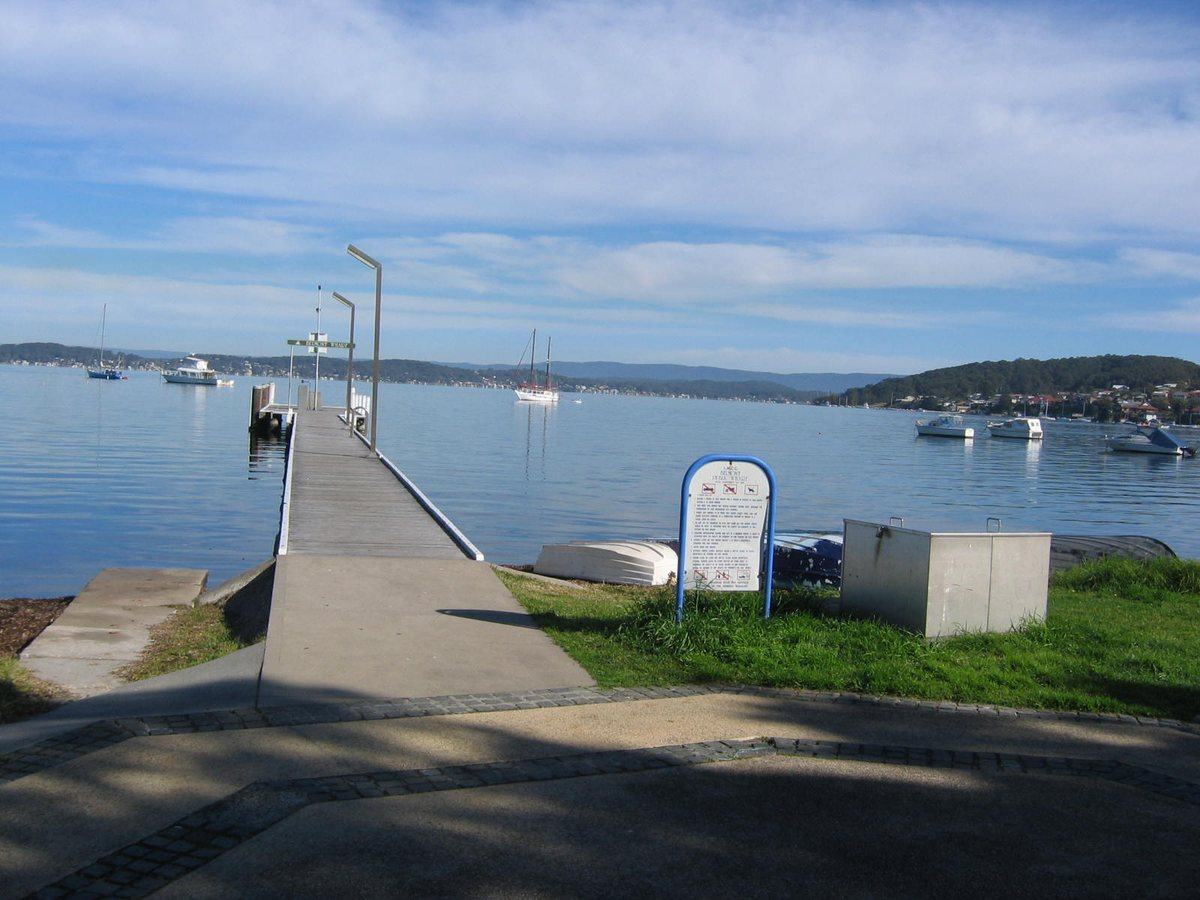 Belmont wharf and moored boats on Lake Macquarie, New South Wales